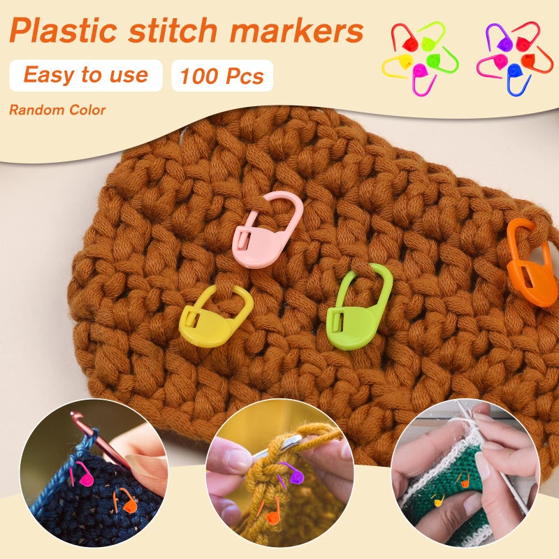 JUPEAN 6 Sizes Knitting Stitch Holders for Knitting 100 Pcs Crochet Stitch Markers for Crocheting Crochet Accessories with Storage Box for Quilting Sewing - Image 3